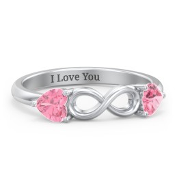 Two Hearts to Infinity Ring in 925 Sterling Silver with Pink Tourmaline