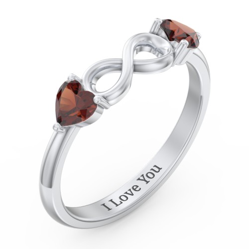 Two Hearts to Infinity Ring – Sterling Silver with Garnet
