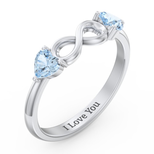 Two Hearts to Infinity Ring – Sterling Silver with Aquamarine