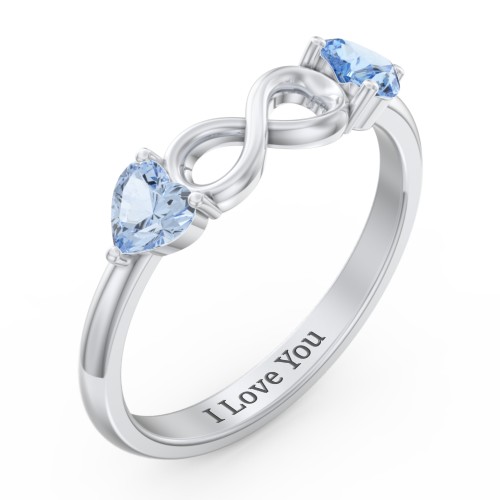 Two Hearts to Infinity Ring – Sterling Silver with Aquamarine and Blue Topaz