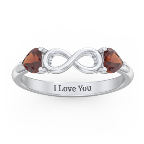 Two Hearts to Infinity Ring – Sterling Silver with Garnet