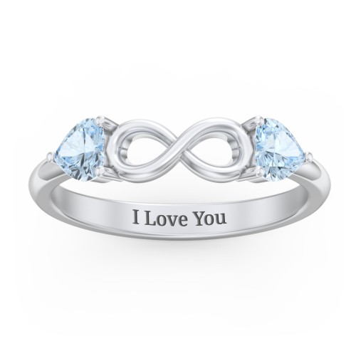 Two Hearts to Infinity Ring – Sterling Silver with Aquamarine