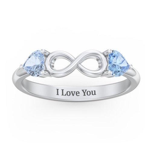 Two Hearts to Infinity Ring – Sterling Silver with Aquamarine and Blue Topaz