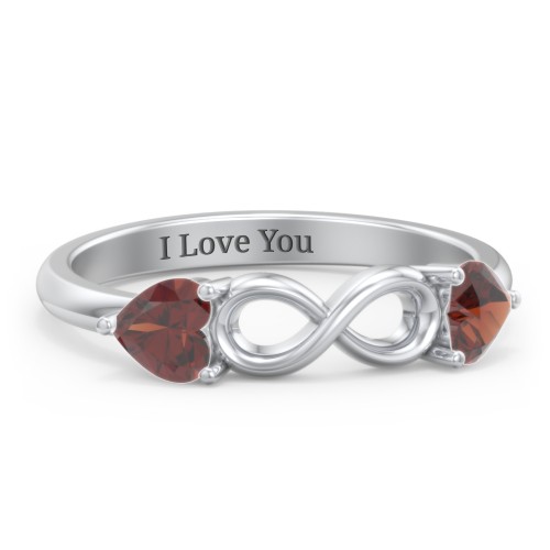 Two Hearts to Infinity Ring – Sterling Silver with Garnet