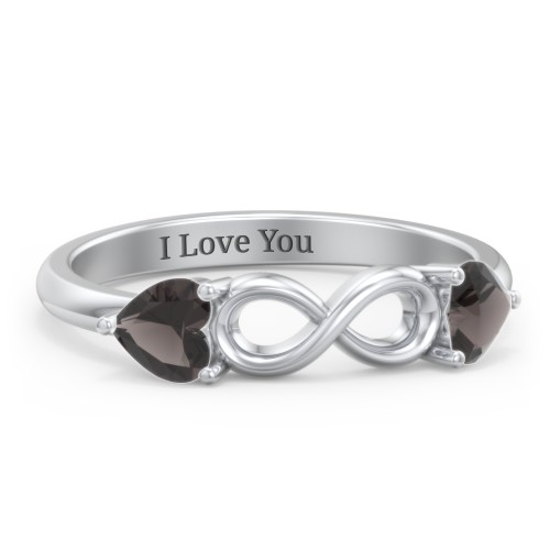 Two Hearts to Infinity Ring – Sterling Silver with Smokey Quartz