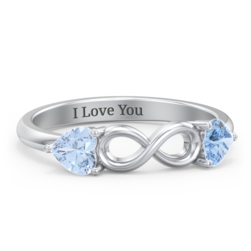 Two Hearts to Infinity Ring – Sterling Silver with Aquamarine and Blue Topaz
