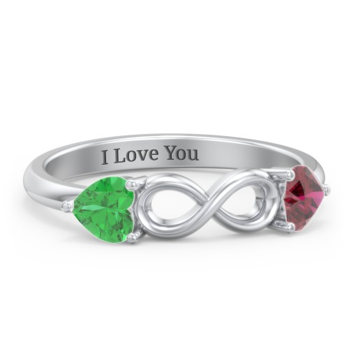 Two Hearts to Infinity Ring – Sterling Silver with Emerald and Ruby
