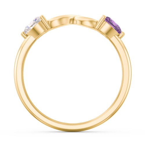 Two Hearts to Infinity Ring – 10K Yellow Gold with Cubic Zirconia and Amethyst