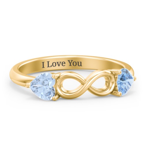 Two Hearts to Infinity Ring – 10K Yellow Gold with Aquamarine and Blue Topaz