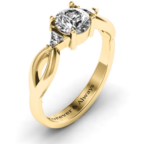 Braided Shank Ring with Trillian Accents – 10K Yellow Gold with White Premium Zirconia