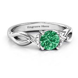 Braided Shank Ring with Trillian Accents in 925 Sterling Silver with Emerald and White Premium Zirconia