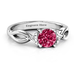 Braided Shank Ring with Trillian Accents in 925 Sterling Silver with Ruby and White Premium Zirconia