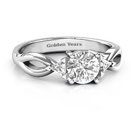 Braided Shank Ring with Trillian Accents in 925 Sterling Silver with White Premium Zirconia