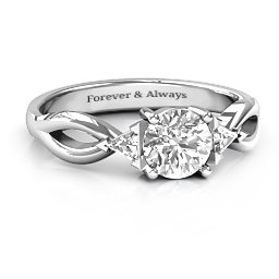 Braided Shank Ring with Trillian Accents in 925 Sterling Silver with White Premium Zirconia