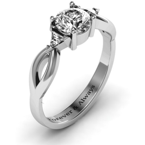 Braided Shank Ring with Trillian Accents – Sterling Silver with White Premium Zirconia