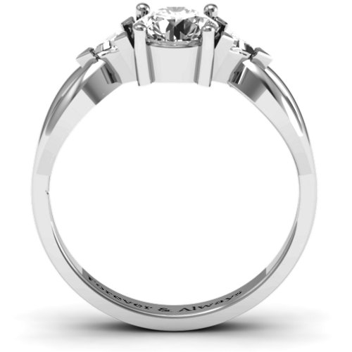 Braided Shank Ring with Trillian Accents – Sterling Silver with White Premium Zirconia