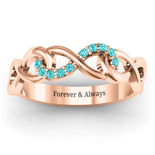 Triple Entwined Infinity Ring with Accents – 10K Rose Gold with Mint Premium Zirconia