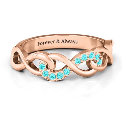 Triple Entwined Infinity Ring with Accents – 10K Rose Gold with Mint Premium Zirconia