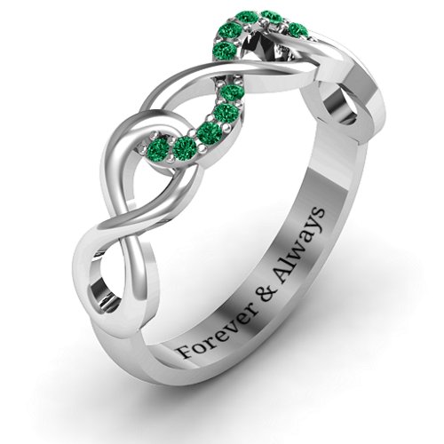 Triple Entwined Infinity Ring with Accents – Sterling Silver with Green Premium Zirconia