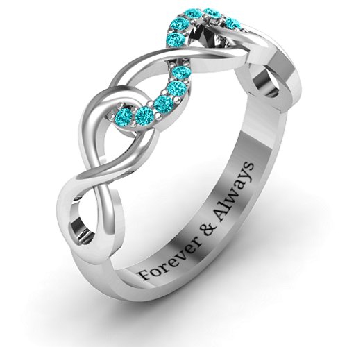 Triple Entwined Infinity Ring with Accents – Sterling Silver with Mint Premium Zirconia