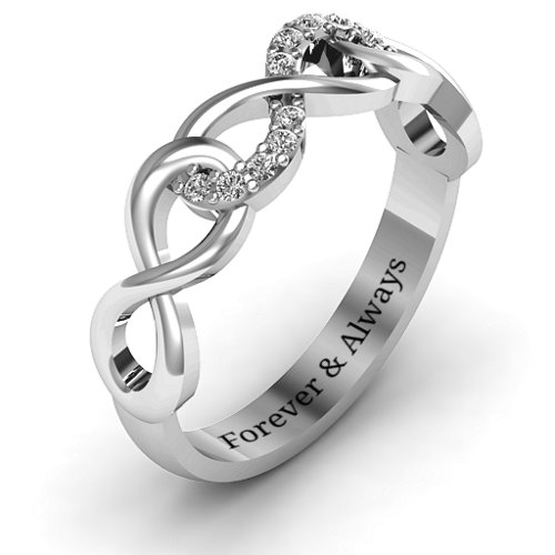 Triple Entwined Infinity Ring with Accents – Sterling Silver with White Premium Zirconia