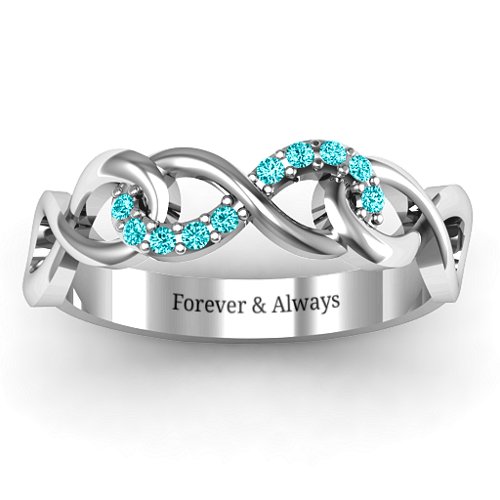 Triple Entwined Infinity Ring with Accents – Sterling Silver with Mint Premium Zirconia