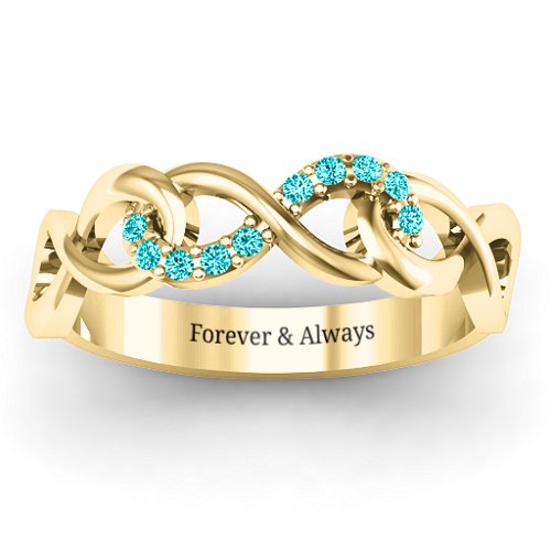 Triple Entwined Infinity Ring with Accents – 10K Yellow Gold with Mint Premium Zirconia