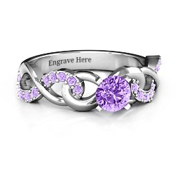 Triple Infinity with Accents Ring in 925 Sterling Silver with Amethyst and Amethyst Premium Zirconia
