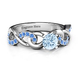 Triple Infinity with Accents Ring in 925 Sterling Silver with Aquamarine and Fancy Blue Premium Zirconia