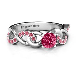 Triple Infinity with Accents Ring in 925 Sterling Silver with Ruby and Red Premium Zirconia
