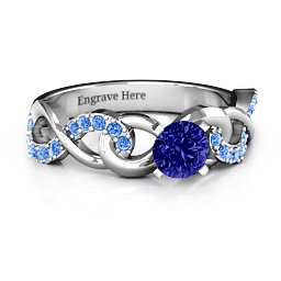 Triple Infinity with Accents Ring in 925 Sterling Silver with Blue Sapphire and Fancy Blue Premium Zirconia