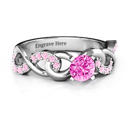 Triple Infinity with Accents Ring in 925 Sterling Silver with Pink Tourmaline and Fancy Pink Premium Zirconia