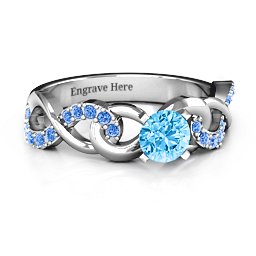 Triple Infinity with Accents Ring in 925 Sterling Silver with Blue Topaz and Fancy Blue Premium Zirconia