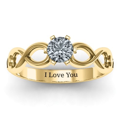 Solitaire Infinity Ring – 10K Yellow Gold with Cubic Zirconia