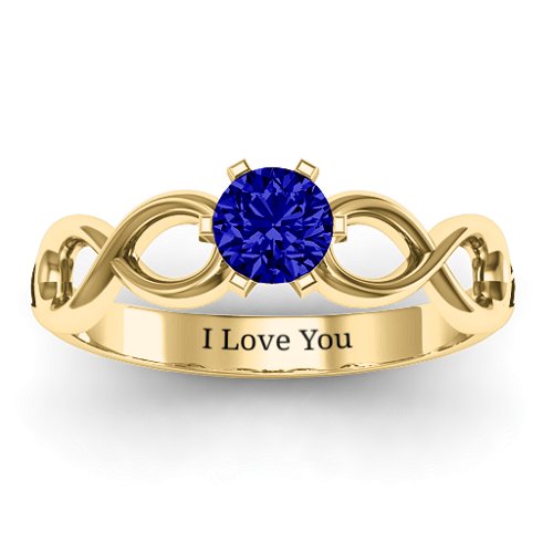 Solitaire Infinity Ring – 10K Yellow Gold with Blue Sapphire