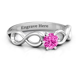 Solitaire Infinity Ring in 925 Sterling Silver with Pink Tourmaline