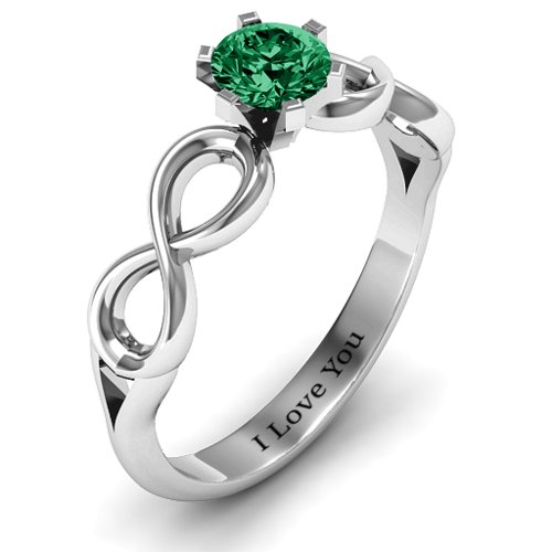 Solitaire Infinity Ring – Sterling Silver with Emerald