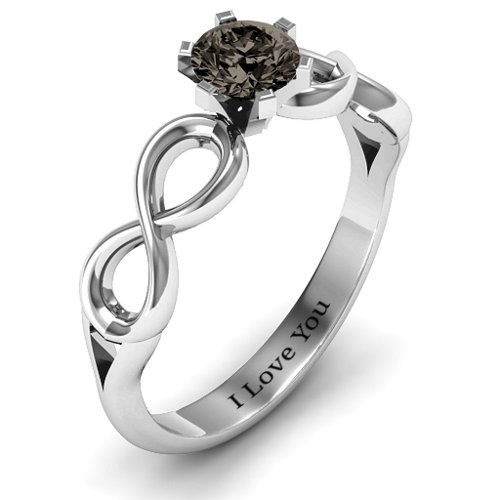 Solitaire Infinity Ring – Sterling Silver with Smokey Quartz