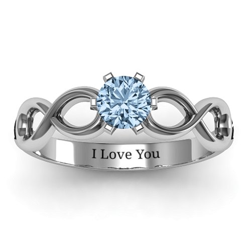 Solitaire Infinity Ring – Sterling Silver with Aquamarine