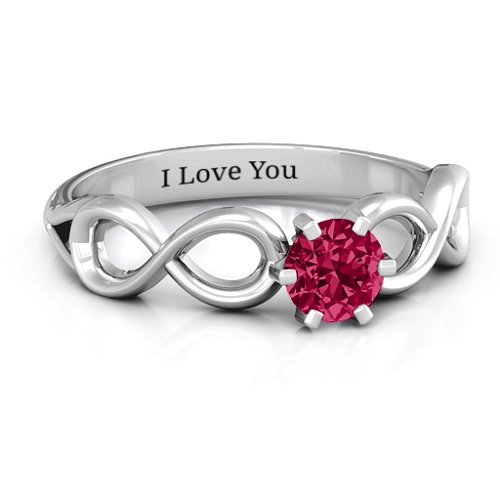 Solitaire Infinity Ring – Sterling Silver with Ruby