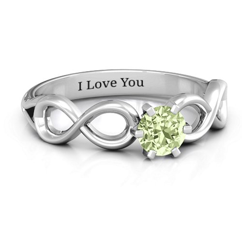 Solitaire Infinity Ring – Sterling Silver with Peridot