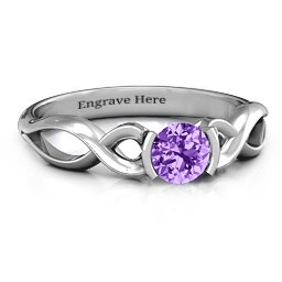 Half Bezel Infinity Ring in 925 Sterling Silver with Amethyst