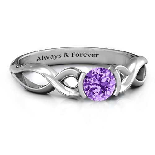 Half Bezel Infinity Ring – Sterling Silver with Amethyst