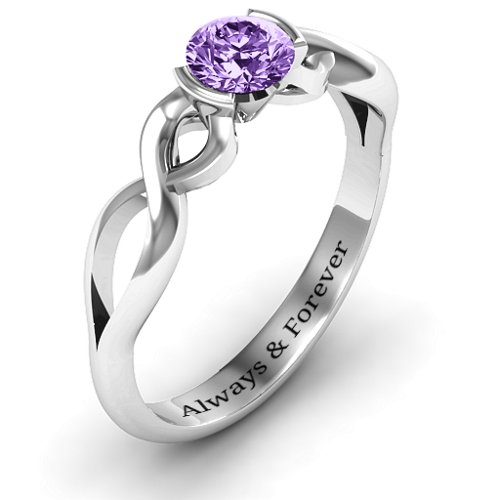 Half Bezel Infinity Ring – Sterling Silver with Amethyst