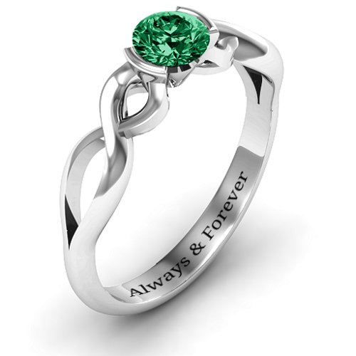 Half Bezel Infinity Ring – Sterling Silver with Emerald