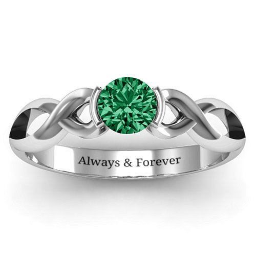 Half Bezel Infinity Ring – Sterling Silver with Emerald