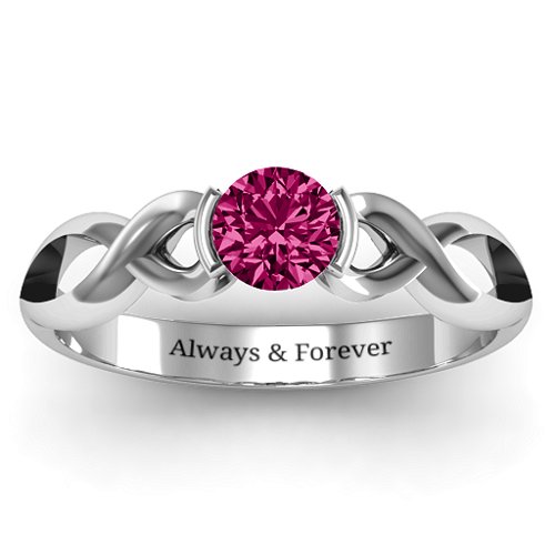 Half Bezel Infinity Ring – Sterling Silver with Ruby