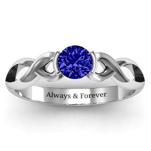 Half Bezel Infinity Ring – Sterling Silver with Blue Sapphire
