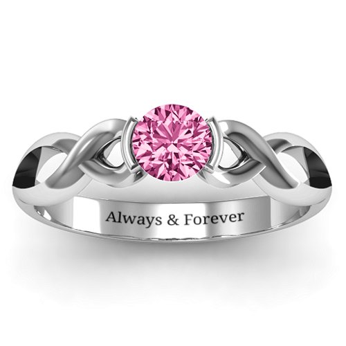 Half Bezel Infinity Ring – Sterling Silver with Pink Tourmaline