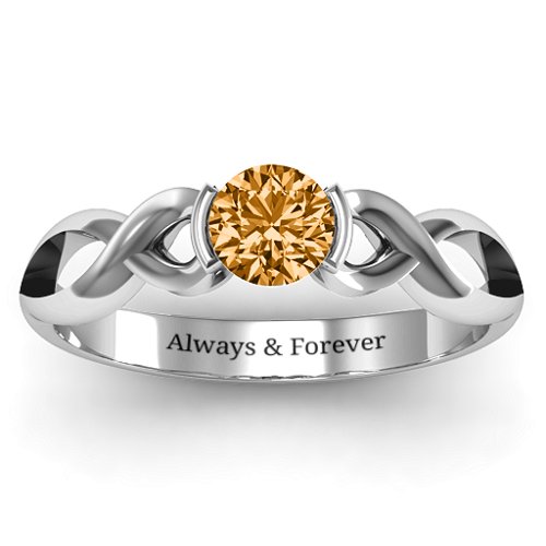 Half Bezel Infinity Ring – Sterling Silver with Citrine